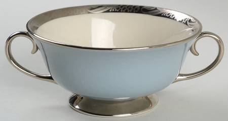 Bridal Wreath Strata Blue (Rim) Footed Cream Soup Bowl