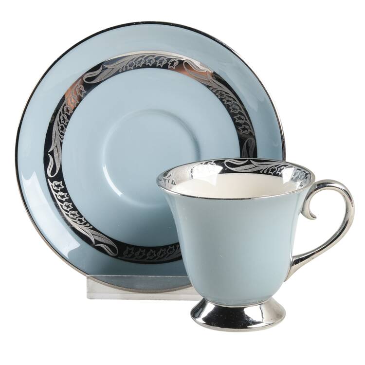 Bridal Wreath Strata Blue (Rim) Footed Demitasse Cup & Saucer Set