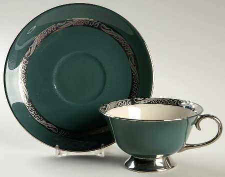 Bridal Wreath Teal Green Footed Cup & Saucer Set