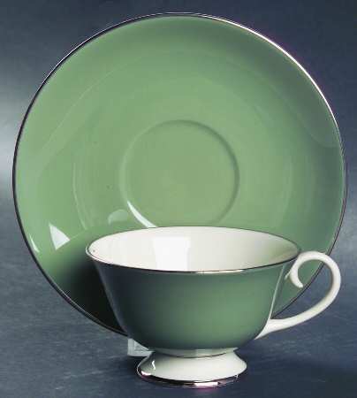 California Sage Green (Platinum Trim) Footed Cup & Saucer Set