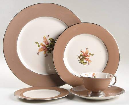 Cambria Cocoa (Platinum Trim) 5 Piece Place Setting