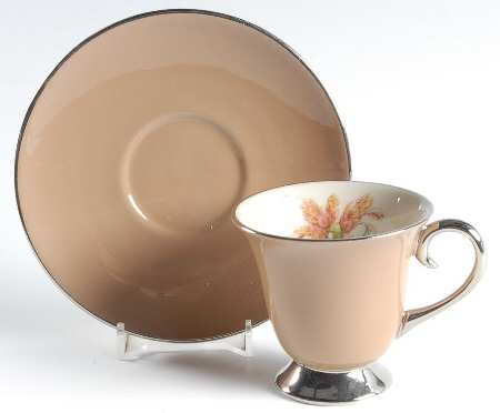 Cambria Cocoa (Platinum Trim) Footed Demitasse Cup & Saucer Set