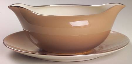Cambria Cocoa (Platinum Trim) Gravy Boat with Attached Underplate