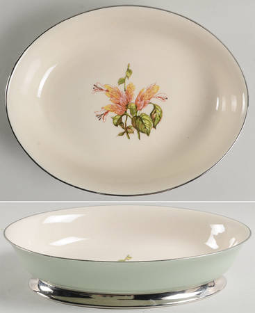 Cambria Light Green (Platinum Trim) 10" Oval Vegetable Bowl
