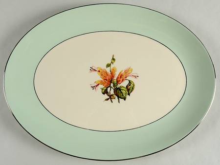 Cambria Light Green (Platinum Trim) 14" Oval Serving Platter