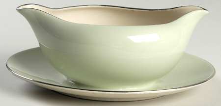 Cambria Light Green (Platinum Trim) Gravy Boat with Attached Underplate