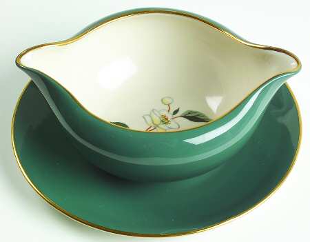 Ceylon Teal Green Gravy Boat with Attached Underplate