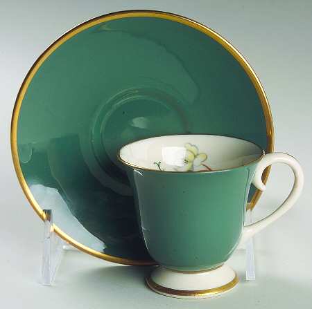 Ceylon Teal Green Footed Demitasse Cup & Saucer Set