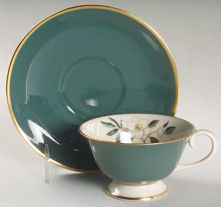 Ceylon Teal Green Footed Cup & Saucer Set