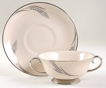 Chalice No Color Band (Platinum Trim) Footed Cream Soup Bowl & Saucer Set