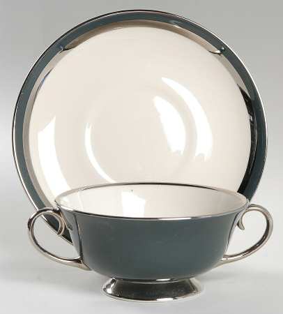 Contessa Black Footed Cream Soup Bowl & Saucer Set