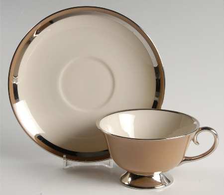 Contessa Cocoa (Platinum Trim, Coupe) Footed Cup & Saucer Set