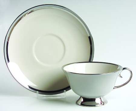 Contessa Gray (Platinum Trim, Coupe) Footed Cup & Saucer Set