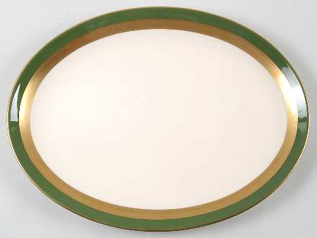 Contessa Spanish Green (Gold Trim, Coupe) 14" Oval Serving Platter