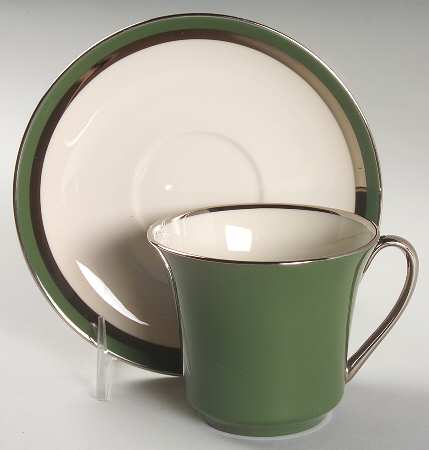 Contessa Spanish Green (Platinum Trim, Coupe) Flat Cup & Saucer Set