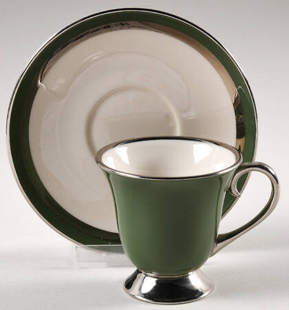 Contessa Spanish Green (Platinum Trim, Rim) Footed Demitasse Cup & Saucer Set