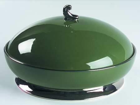 Contessa Spanish Green (Platinum Trim, Rim) Round Covered Vegetable