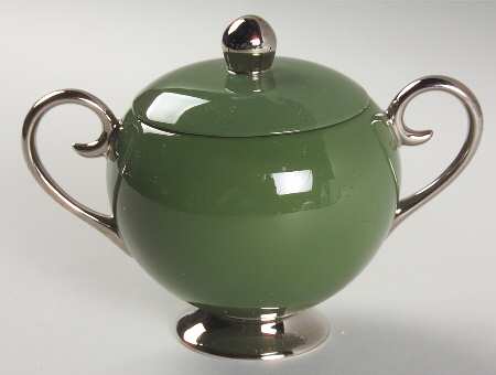 Contessa Spanish Green (Platinum Trim, Rim) Sugar Bowl & Lid