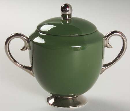 Contessa Spanish Green (Platinum Trim, Rim) Mini Sugar Bowl & Lid