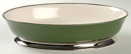 Contessa Spanish Green (Platinum Trim, Rim) 9" Oval Vegetable Bowl
