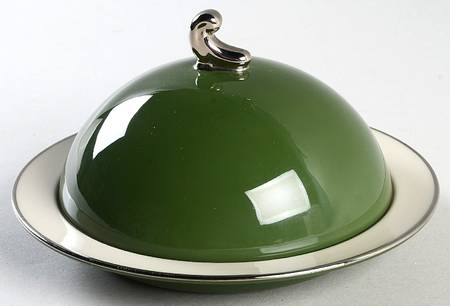 Contessa Spanish Green (Platinum Trim, Rim) Round Covered Butter