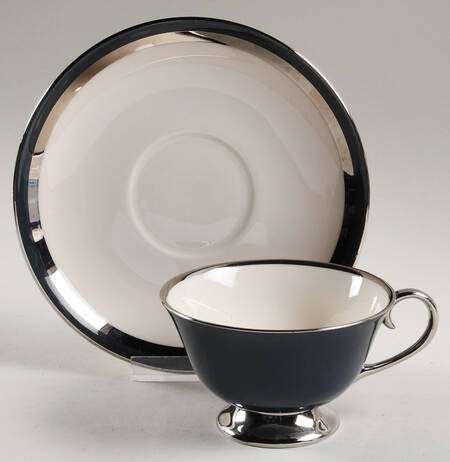 Contessa Teal Green (Platinum Trim, Coupe) Footed Cup & Saucer Set