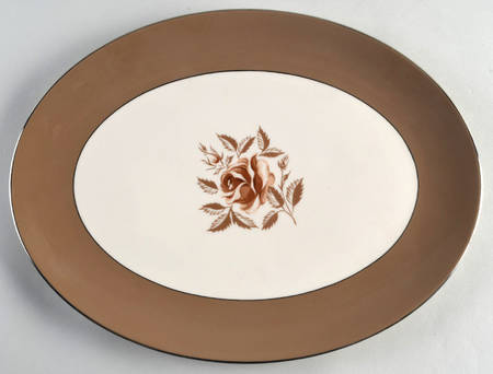 Cocoa Rose (Coupe, Platinum Trim) 14" Oval Serving Platter