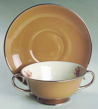 Cocoa Rose (Rim) Footed Cream Soup Bowl & Saucer Set