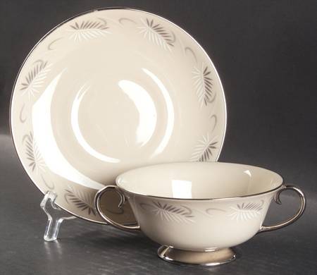 Continental White (Rim) Footed Cream Soup Bowl & Saucer Set