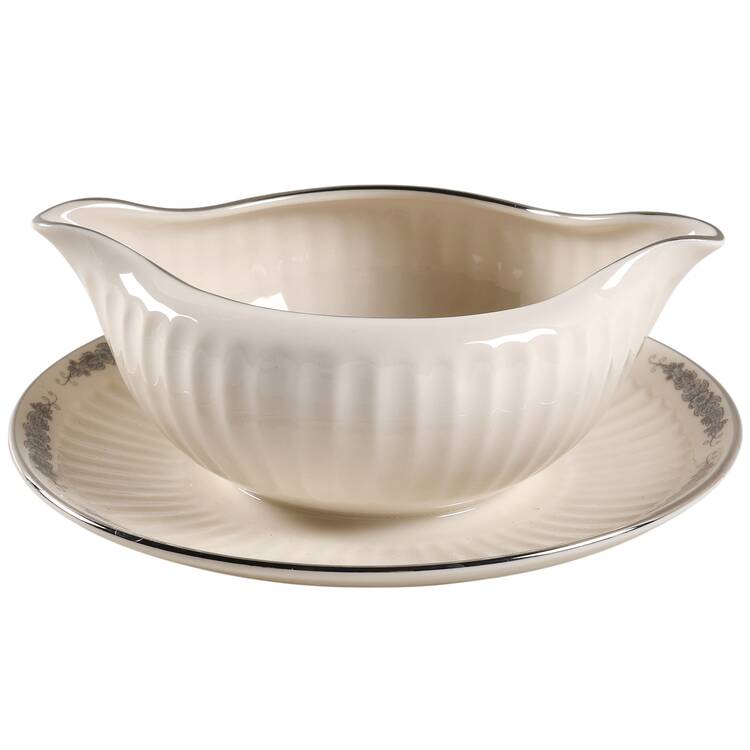 Crissy Rose Gray Gravy Boat with Attached Underplate