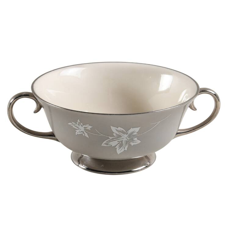 Damask Leaf Grey Footed Cream Soup Bowl