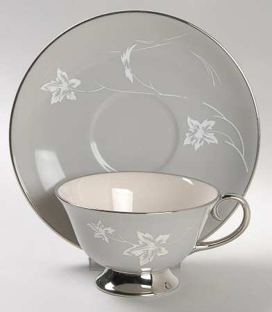 Damask Leaf Grey Footed Cup & Saucer Set
