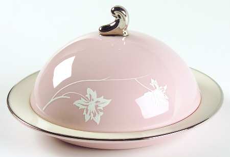 Damask Leaf Pink Round Covered Butter
