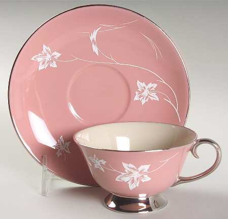 Damask Leaf Pink Footed Cup & Saucer Set