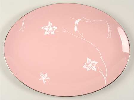Damask Leaf Pink 14" Oval Serving Platter