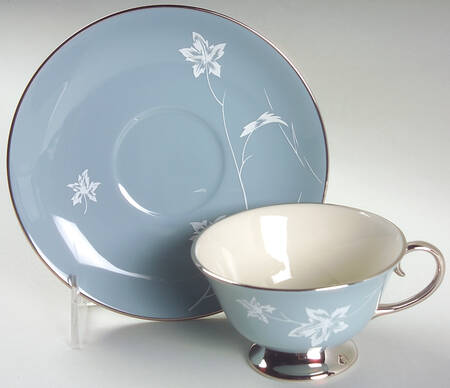Damask Leaf Strata Blue Footed Cup & Saucer Set
