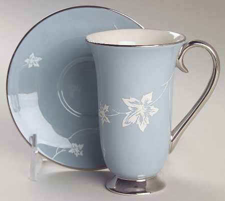 Damask Leaf Strata Blue Irish Coffee Cup and Saucer Set