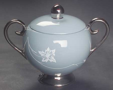 Damask Leaf Strata Blue Sugar Bowl & Lid