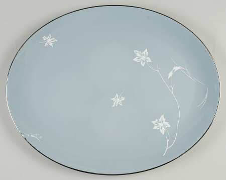 Damask Leaf Strata Blue 16" Oval Serving Platter