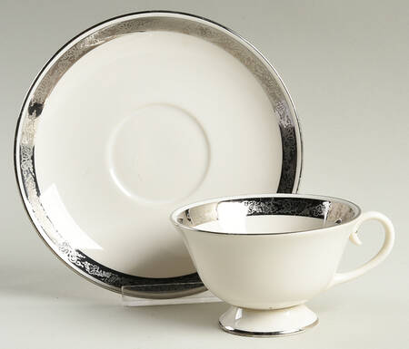 Elegante (Platinum Trim, Rim Shape) Footed Cup & Saucer Set