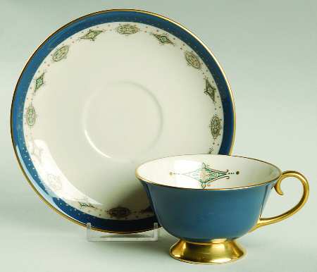 Empress Mystic Blue (Gold Trim, Rim) Footed Cup & Saucer Set