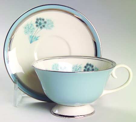 Evening Shadows Strata Blue (Platinum Trim, Coupe) Footed Cup & Saucer Set