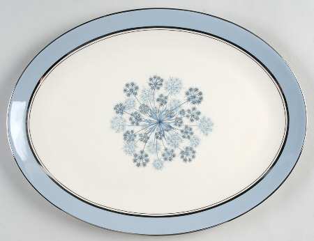 Evening Shadows Strata Blue (Platinum Trim, Coupe) 14" Oval Serving Platter
