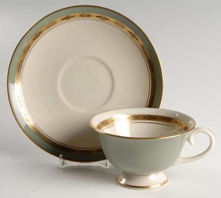 First Lady Green (Gold Trim, Rim) Footed Cup & Saucer Set
