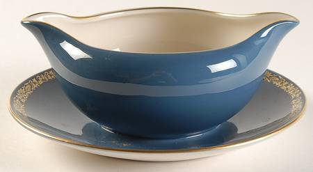 Florentine Mystic Blue (Gold Trim, Coupe) Gravy Boat with Attached Underplate