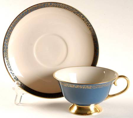 Florentine Mystic Blue (Gold Trim, Coupe) Footed Cup & Saucer Set