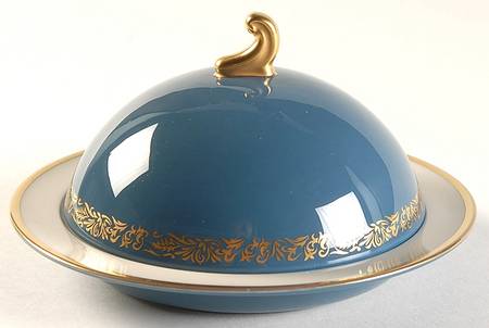 Florentine Mystic Blue (Gold Trim, Coupe) Round Covered Butter