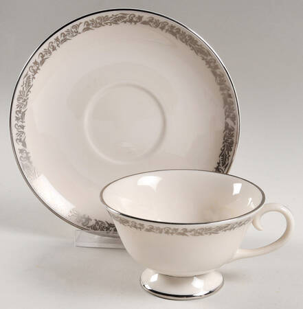 Florentine No Color Band (Platinum Trim, Rim) Footed Cup & Saucer Set