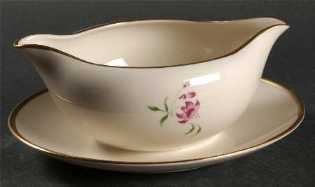 Fuschia (Gold) Round Gravy Boat/Attached Underplate
