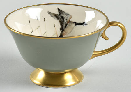 Game Birds Sage Green (Gold Trim, Rim) Footed Cup